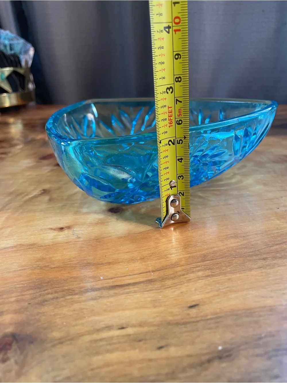 MCM Vintage HAZEL ATLAS Capri Blue Glass Pinwheel Triangle Lidded Candy Dish